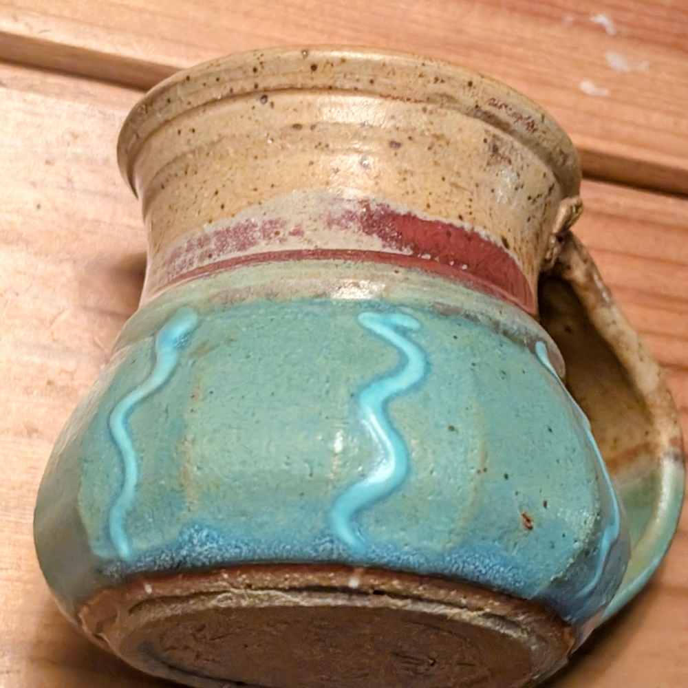 Rustic Ceramic Mug with Aqua and Tan Accents